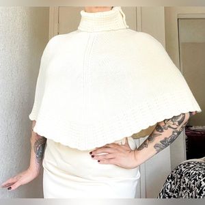 KARIZMA Cream White Turtleneck Knit Poncho Sweater Dress top